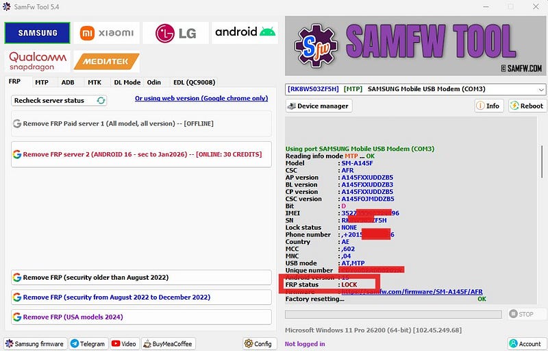 SamFw Tool FRP Lock Verification