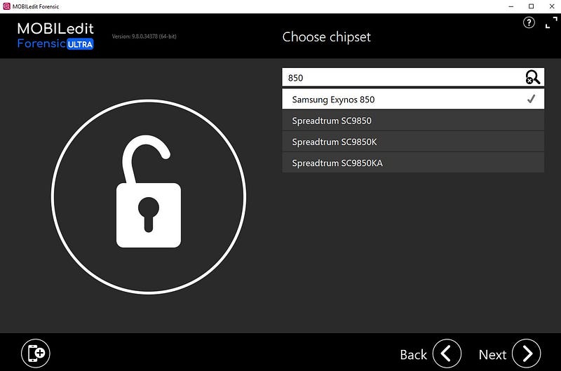 MOBILedit Step 2 Chipset Selection