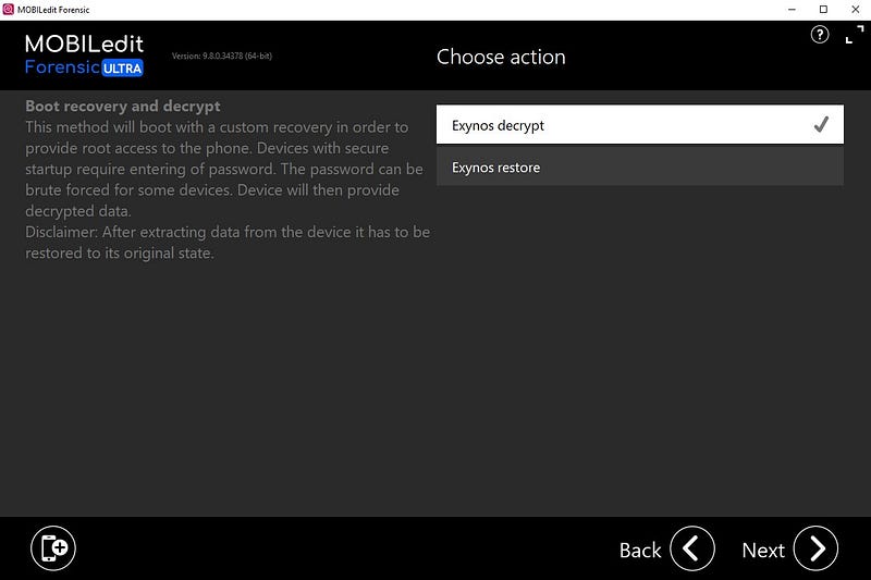 MOBILedit Step 3 Action Selection