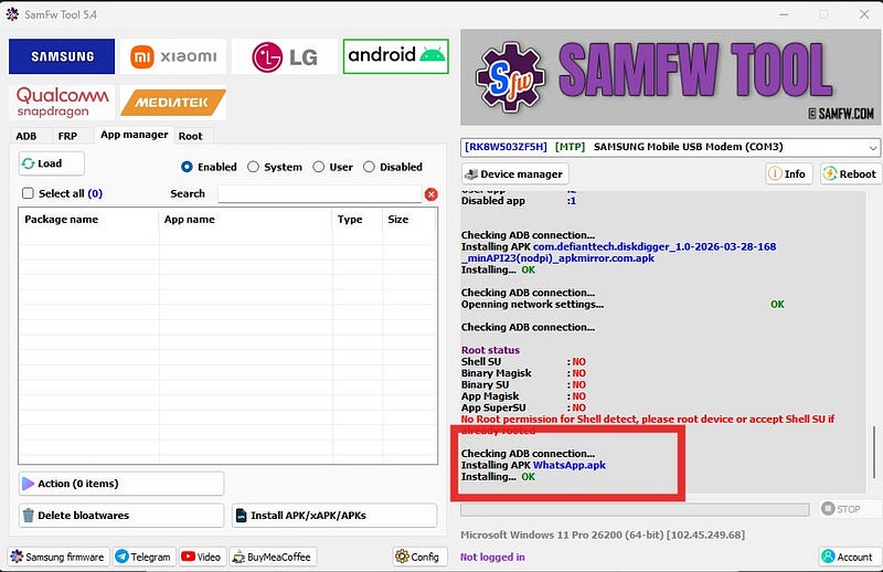 SamFw Tool APK Deployment via ADB